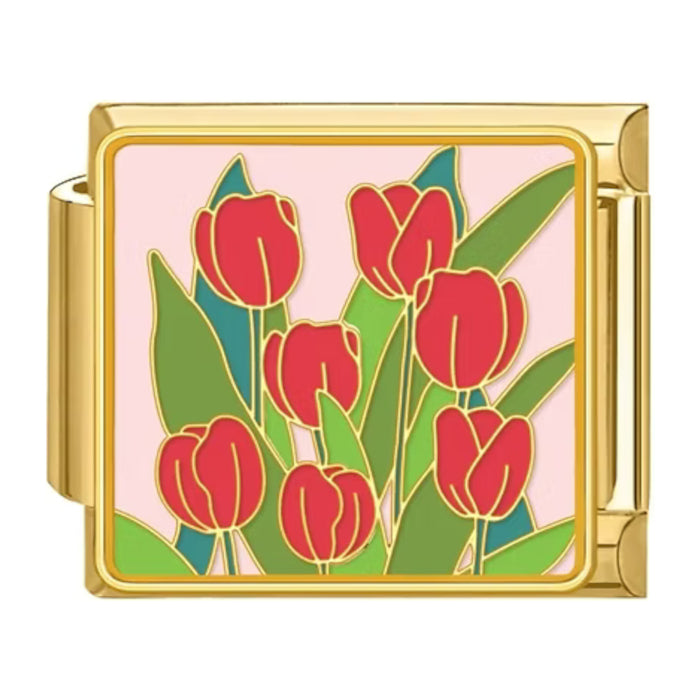 Červené tulipány - zlatá