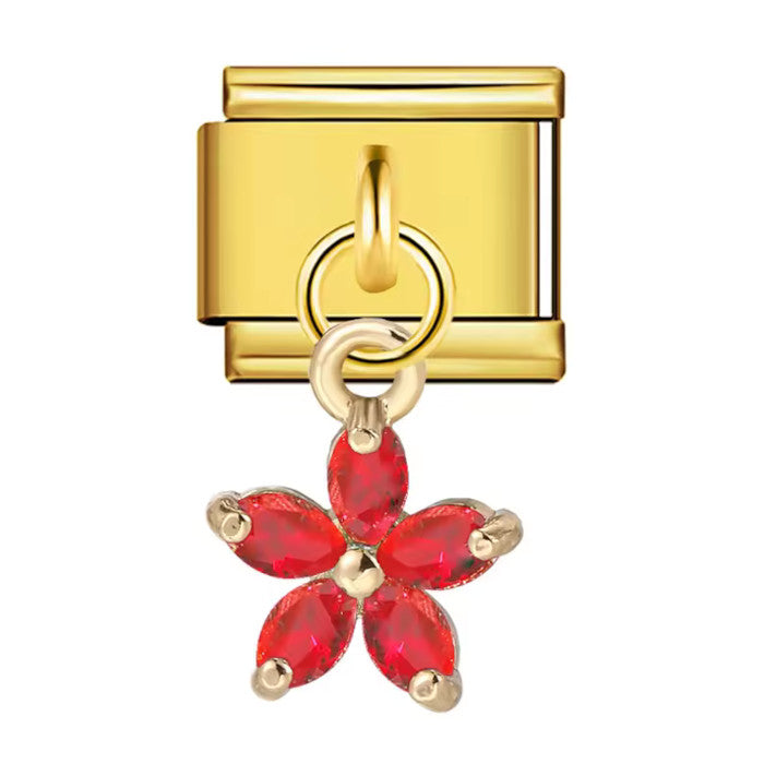 Zavěšený červený květ - zlatá