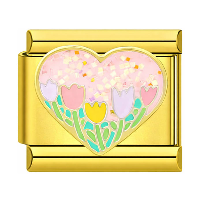 Srdíčko s tulipány - zlatá